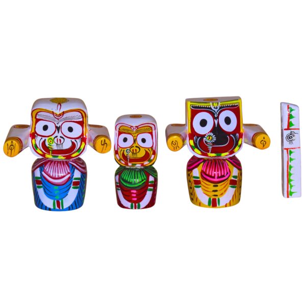 8 Inch Wooden Lord Jagannath, Balabhadra, Subhadra Idol Collection Set with Sudarshan(Pack of 4, Multicolor)