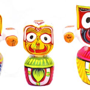 Real Craft Wooden idol of lord jagannath bala bhadra subhadra for home temple size 4 inch Decorative Showpiece - 10 cm  (Wood, Multicolor)