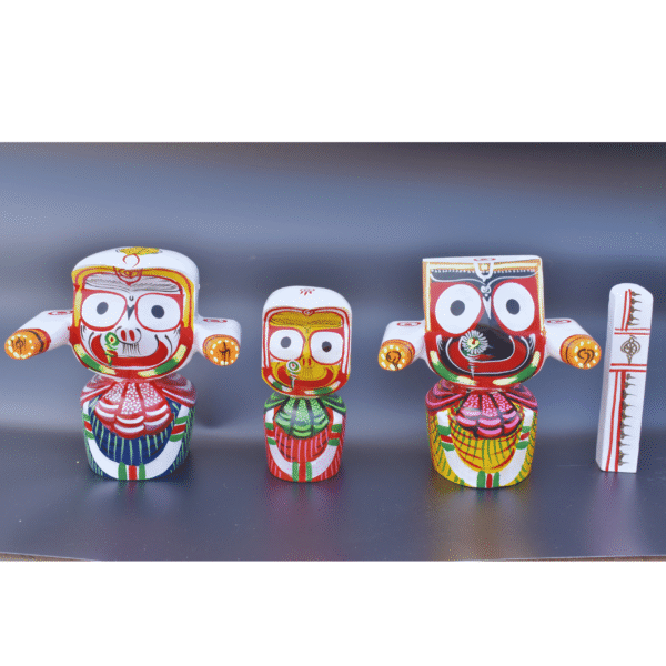 8 Inch Neem Wood Lord Jagannath, Balabhadra, Subhadra, and Sudarshan - Idol Set
