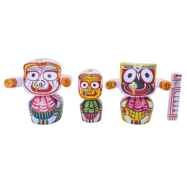 Neem Wood Jagannath, Balabhadra, Subhadra, Sudarshan 4 Inch Deity Set - Religious Treasures(Multicolor)
