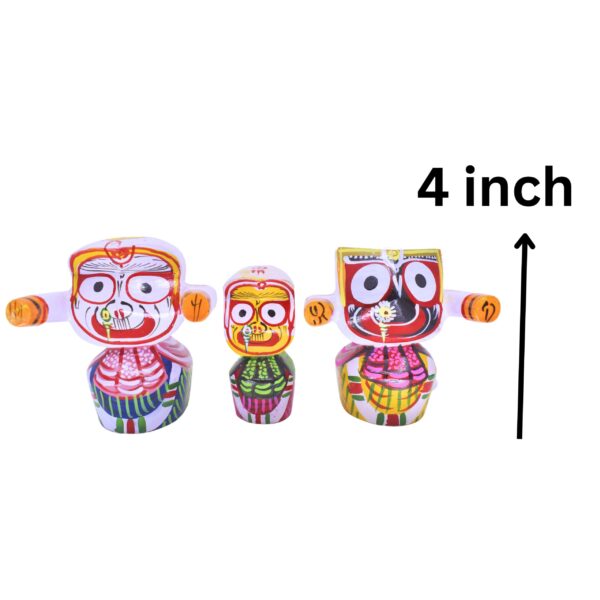 Neem Wood Jagannath, Balabhadra, Subhadra, Sudarshan 4 Inch Deity Set - Religious Treasures(Multicolor) - Image 5