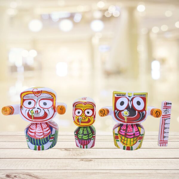 Neem Wood Jagannath, Balabhadra, Subhadra, Sudarshan 4 Inch Deity Set - Religious Treasures(Multicolor) - Image 8