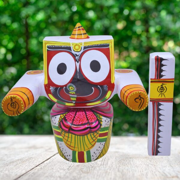 Wooden Idol of Single Lord Shree jagannath(Patitapabana) with Sudarshan- 25 cm (Multicolor,10 Inch) - Image 7