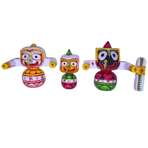 Unique 6-Inch Neem Wood Jagannath, Balabhadra, Subhadra, Sudarshan Idol Set (Pack Of 4, Multicolor)