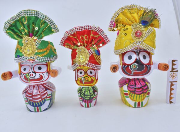 Handcrafted Pure Neem Wood Jagannath Idols - 4 Inch Set with Elegant Pagadi Dress - Image 6