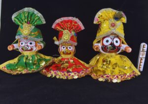 Handcrafted Pure Neem Wood Jagannath Idols - 4 Inch Set with Elegant Pagadi Dress