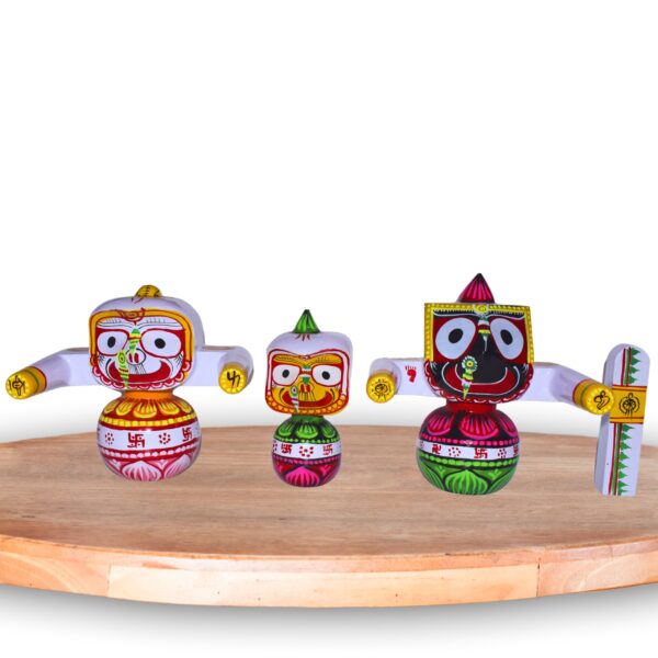 Unique 6-Inch Neem Wood Jagannath, Balabhadra, Subhadra, Sudarshan Idol Set (Pack Of 4, Multicolor) - Image 6