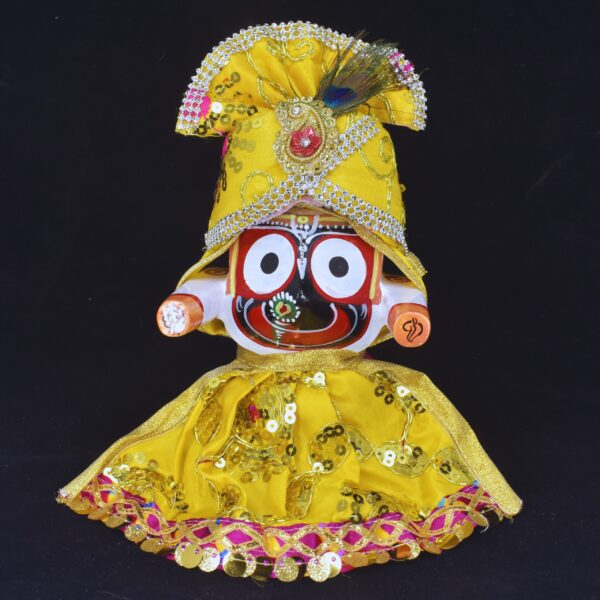 Handcrafted Pure Neem Wood Jagannath Idols - 4 Inch Set with Elegant Pagadi Dress - Image 4