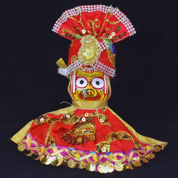 Handcrafted Pure Neem Wood Jagannath Idols - 4 Inch Set with Elegant Pagadi Dress - Image 3