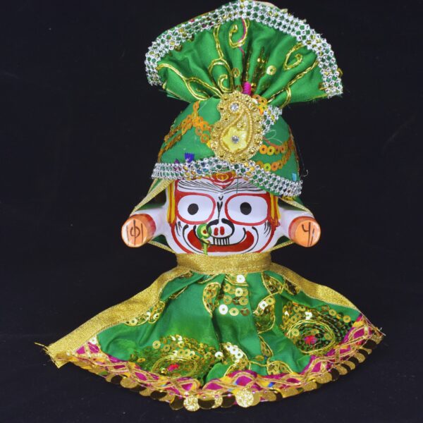 Handcrafted Pure Neem Wood Jagannath Idols - 4 Inch Set with Elegant Pagadi Dress - Image 2