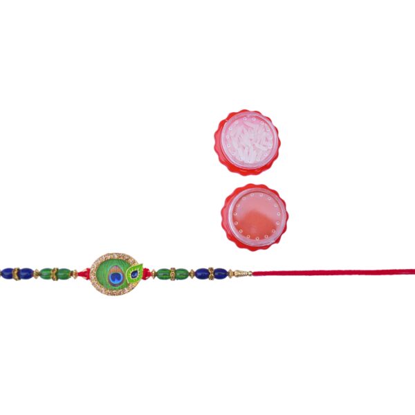 Krishna Mayur Rakhi with Sindoor and Chawal for Brother for Raksha Bandhan - Image 5
