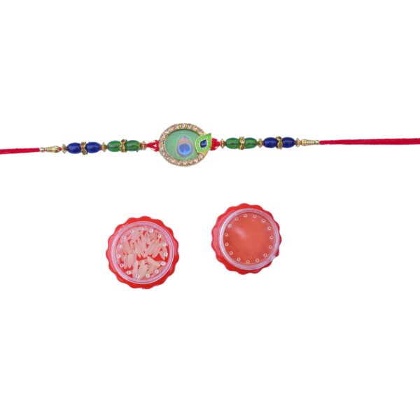 Krishna Mayur Rakhi with Sindoor and Chawal for Brother for Raksha Bandhan