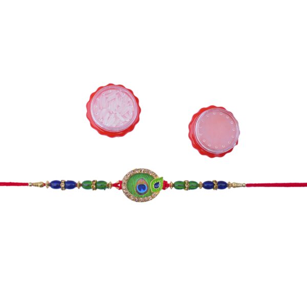 Krishna Mayur Rakhi with Sindoor and Chawal for Brother for Raksha Bandhan - Image 3