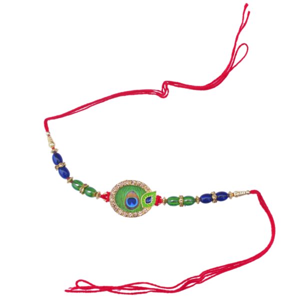 Krishna Mayur Rakhi with Sindoor and Chawal for Brother for Raksha Bandhan - Image 2