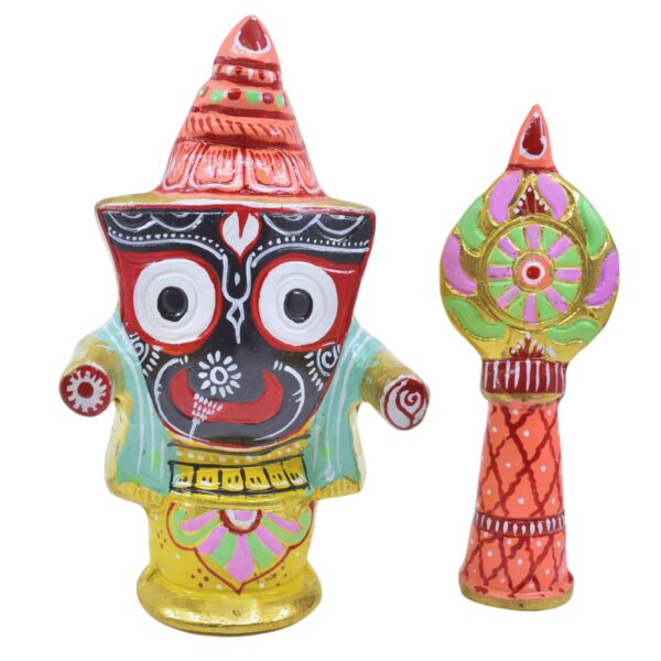 Lord Jagannath,Balaram,Subhadra & Sudarshana Brass Idol,2.5 Kg Weight,16 Cm,Set of 4,Multicolor - Image 4