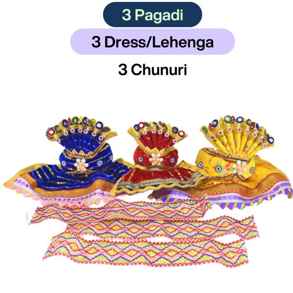 8 Inch (20cm) Vibrant Multicolor Complete Attire Set for Lord Shree Jagannath Idol (Pack of 3,Multicolor) - Image 3