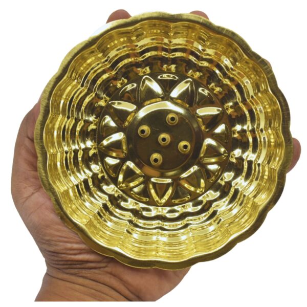 Brass Incense Five Sticks Holder, Agarbatti Stand with Ash Catcher for Mandir Home & Office (13 CM Gold) - Image 3
