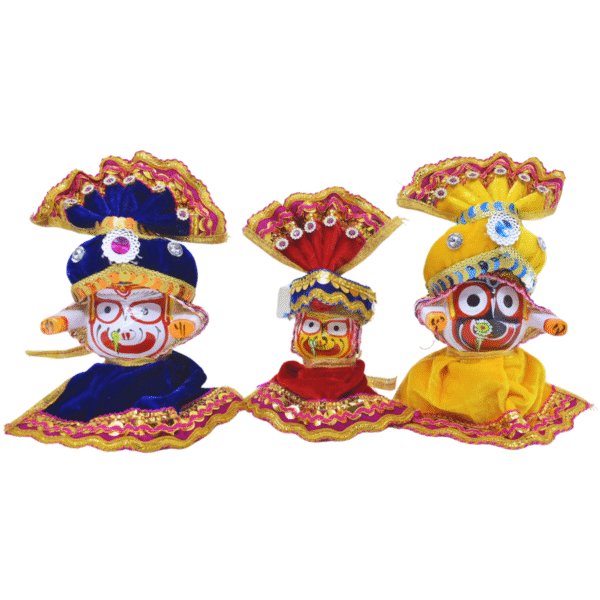 4 Inch (10cm) Complete Pagadi Dress Set of Lord Jagannath, Balaram, Subhadra Idol Set(Velvet) - Image 9