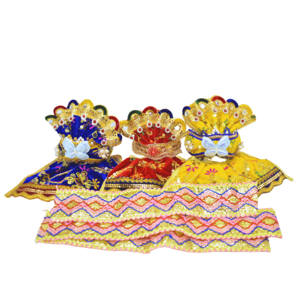 4 Inch (10cm) Complete Premium Pagadi Dress Set of Lord Jagannath, Balaram, Subhadra Idol