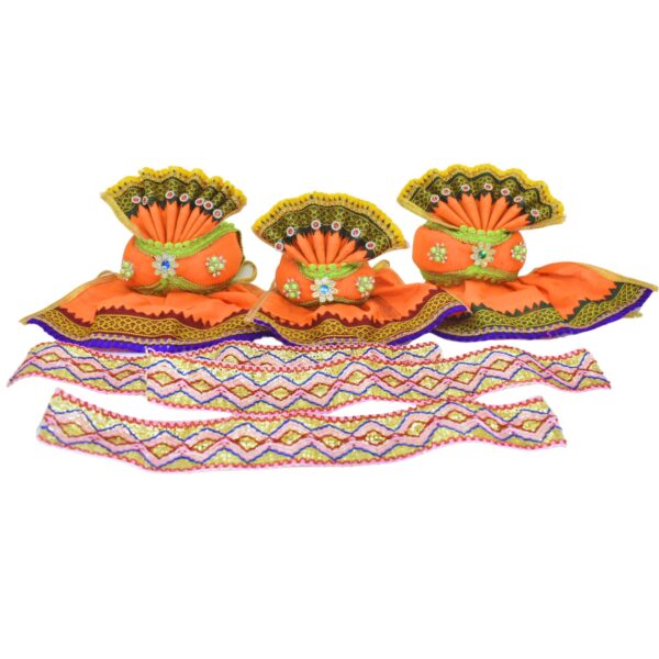 4 Inch(10cm) Complete Premium Pagadi Dress Set of Lord Jagannath, Balaram, Subhadra Idol (Orange) - Image 4