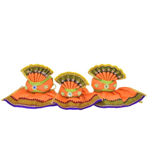 4 Inch(10cm) Complete Premium Pagadi Dress Set of Lord Jagannath, Balaram, Subhadra Idol (Orange) - Image 2