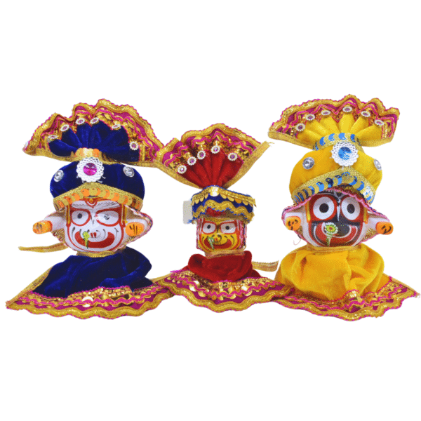4 Inch (10cm) Complete Pagadi Dress Set of Lord Jagannath, Balaram, Subhadra Idol Set(Velvet) - Image 8