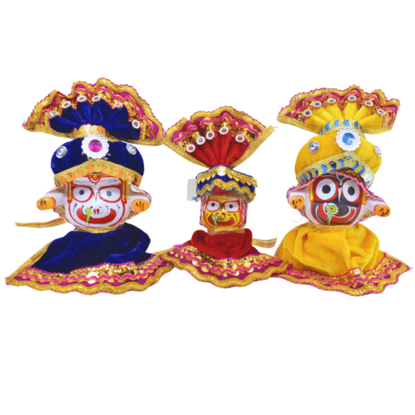 4 Inch (10cm) Complete Pagadi Dress Set of Lord Jagannath, Balaram, Subhadra Idol Set(Velvet) - Image 6