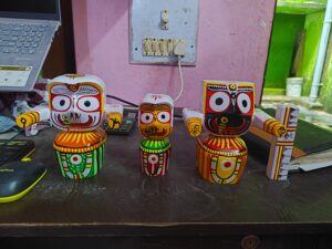 Jagannath World Lord Shree Jagannath Balaram and Subhadra Maa Neem Wood Idol 4-Inch (White)