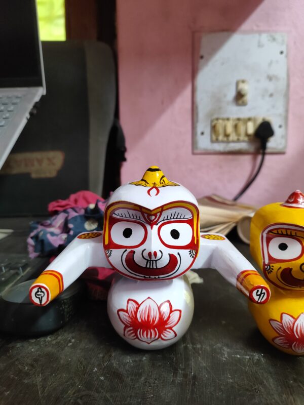 Jagannath World Shree Lord Jagannath Balaram and Subhadra Maa Neem Wood Idol 5-Inch (White Black Yellow) - Image 5