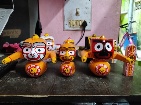 5 Inch Handcrafted Neem Wood Jagannath Balabhadra Subhadra and Sudarshan Idol Set - Image 2