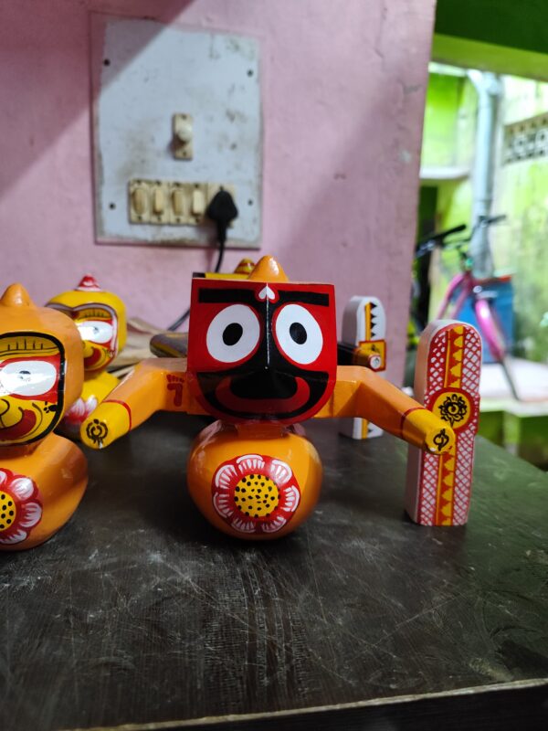 5 Inch Handcrafted Neem Wood Jagannath Balabhadra Subhadra and Sudarshan Idol Set - Image 4