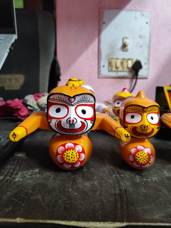 5 Inch Handcrafted Neem Wood Jagannath Balabhadra Subhadra and Sudarshan Idol Set - Image 3