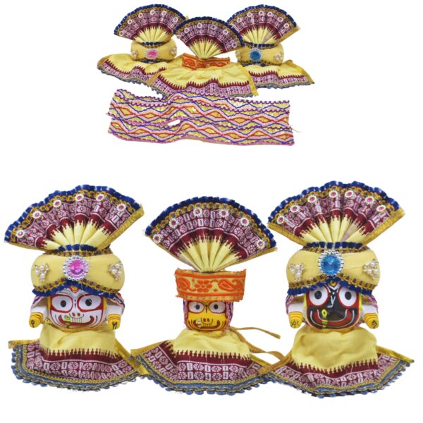 4 Inch Lord Jagannath Idol Dress Set Cotton Traditional Poshak/Dress (Light yellow,Cotton) - Image 10