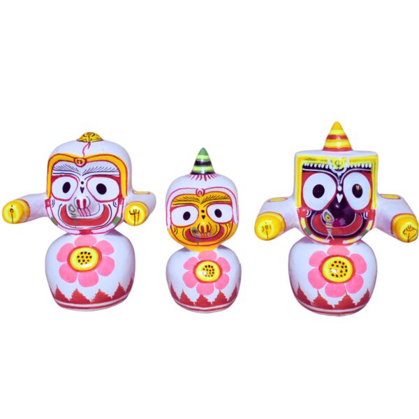 Jagannath World Lord Shree Jagannath Balaram and Subhadra Maa Neem Wood Idol 4-Inch (White)