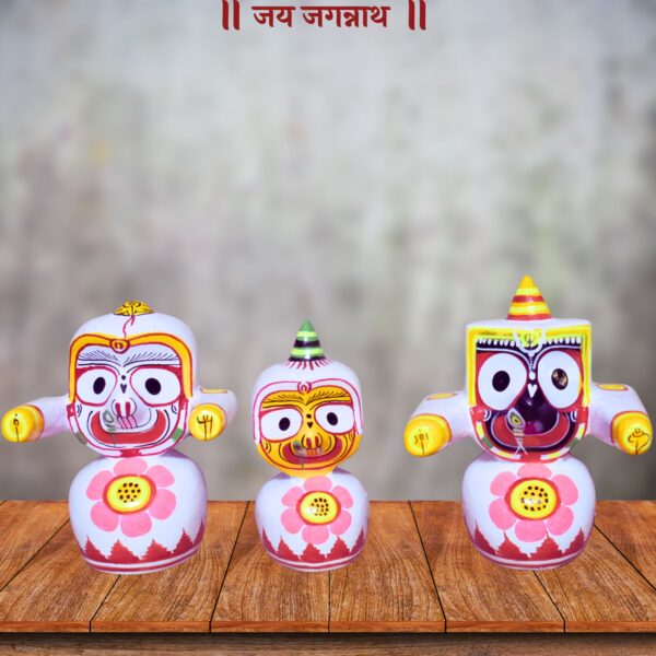 Jagannath World Lord Shree Jagannath Balaram and Subhadra Maa Neem Wood Idol 4-Inch (White) - Image 7
