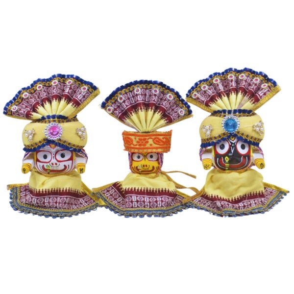 4 Inch Lord Jagannath Idol Dress Set Cotton Traditional Poshak/Dress (Light yellow,Cotton) - Image 5