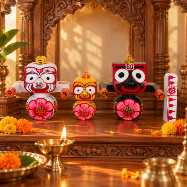 6 Inch Pure Neem Wood Jagannath, Balabhadra, Subhadra & Sudarshan Idol Set