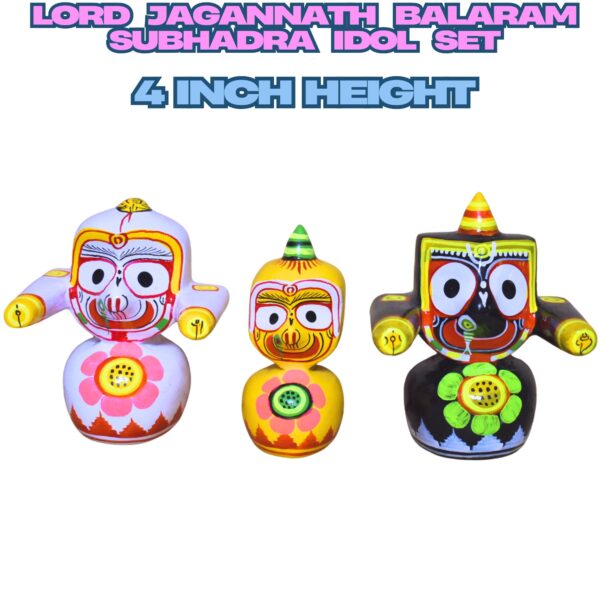 Jagannath World Shree Lord Jagannath Balaram and Subhadra Maa Neem Wood Idol 4-Inch (White Black Yellow) - Image 5