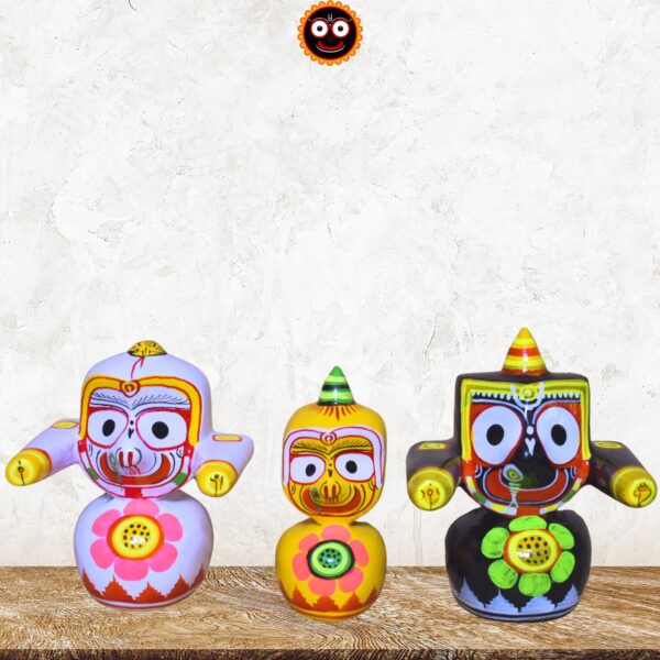 Jagannath World Shree Lord Jagannath Balaram and Subhadra Maa Neem Wood Idol 4-Inch (White Black Yellow) - Image 6
