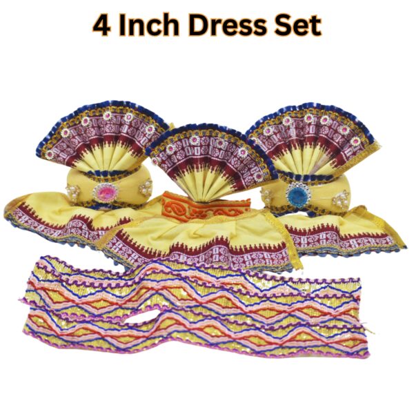 4 Inch Lord Jagannath Idol Dress Set Cotton Traditional Poshak/Dress (Light yellow,Cotton) - Image 3