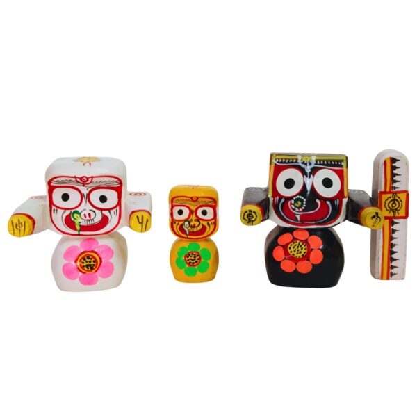 4-Inch Neem Wood Lord Jagannath Balaram and Subhadra Maa Idol Complete Set