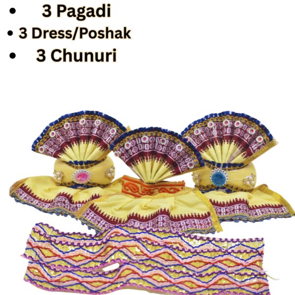 4 Inch Lord Jagannath Idol Dress Set Cotton Traditional Poshak/Dress (Light yellow,Cotton) - Image 2
