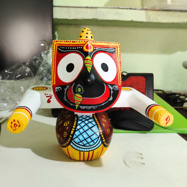 8- Inch Handcrafted Neem Wood Jagannath Balabhadra Subhadra Sudarshan Idol Set | Traditional Wooden Puri Idol for Pooja & Home Temple - Image 3