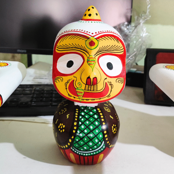 8- Inch Handcrafted Neem Wood Jagannath Balabhadra Subhadra Sudarshan Idol Set | Traditional Wooden Puri Idol for Pooja & Home Temple - Image 2