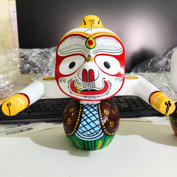 8- Inch Handcrafted Neem Wood Jagannath Balabhadra Subhadra Sudarshan Idol Set | Traditional Wooden Puri Idol for Pooja & Home Temple - Image 4