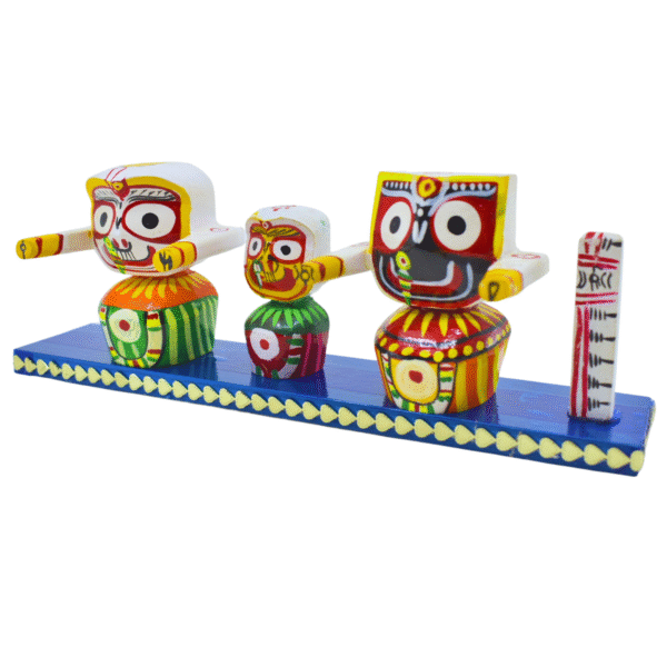 3 Inch NEEM Wood Lord Jagannath,Balabhadra,Subhadra and Sudarshan in Wooden Stand (Pack of 1, Multicolor) - Image 5