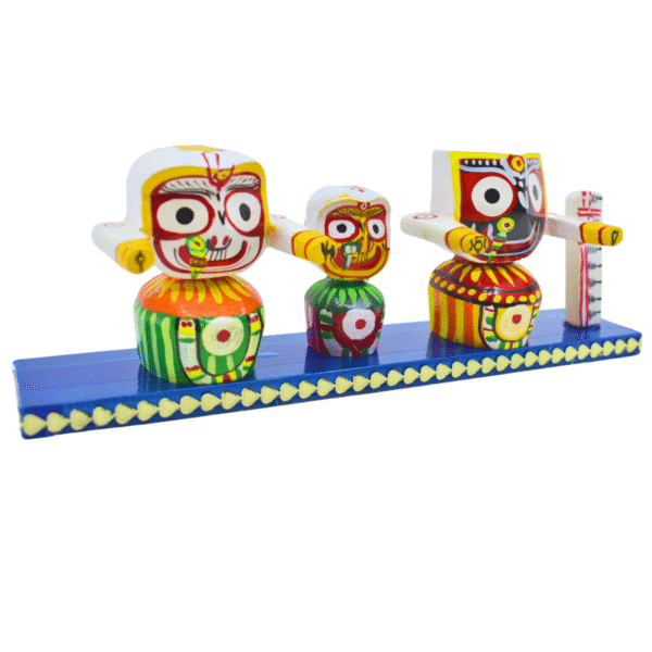 3 Inch NEEM Wood Lord Jagannath,Balabhadra,Subhadra and Sudarshan in Wooden Stand (Pack of 1, Multicolor) - Image 4
