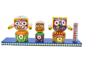 3 Inch NEEM Wood Lord Jagannath,Balabhadra,Subhadra and Sudarshan in Wooden Stand (Pack of 1, Multicolor)