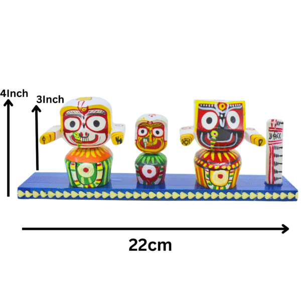3 Inch NEEM Wood Lord Jagannath,Balabhadra,Subhadra and Sudarshan in Wooden Stand (Pack of 1, Multicolor) - Image 2