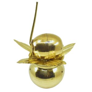 5.5 Inch Brass Kalash for Worship with Traditional Coconut and Mango Leaf (Pack of 3)